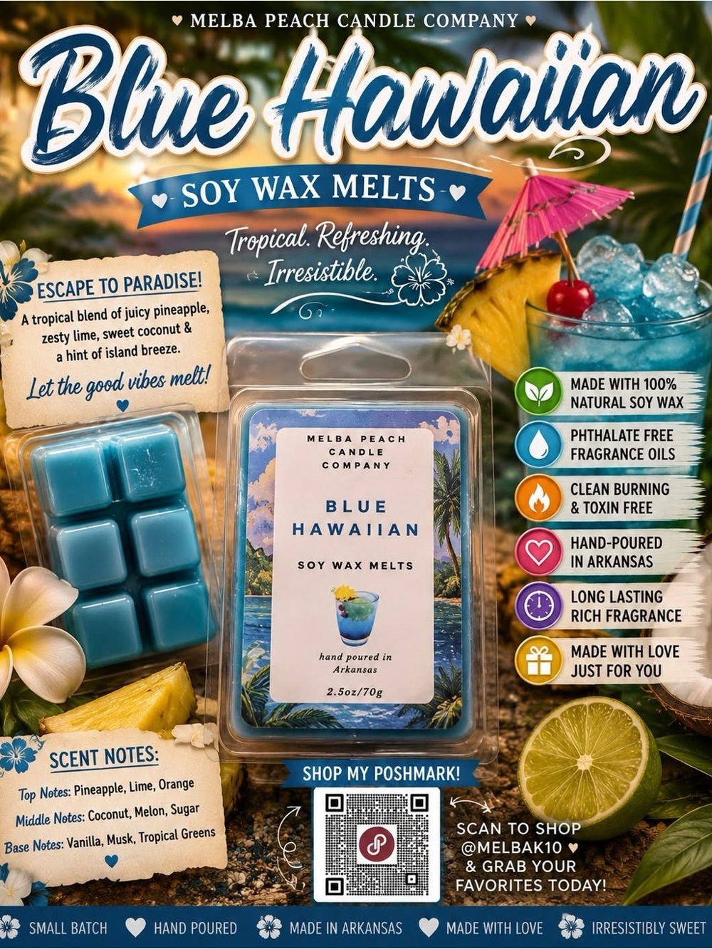 Blue Hawaiian Soy Wax Melts 3pk